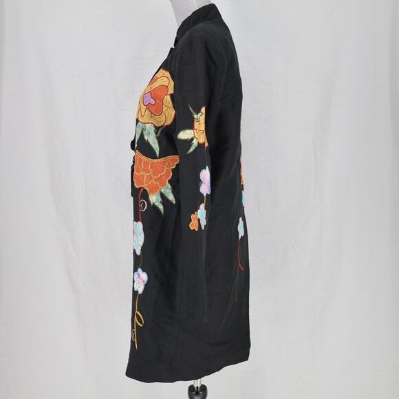 Entice Jacket Womens 10 Black Orange Floral Applique Embroidery Snaps Tassel Vtg - Picture 13 of 13